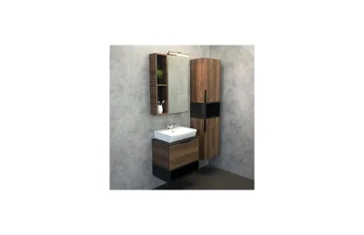 Тумба с раковиной Comforty Штутгарт-60 дуб тёмно-коричневый 00004151039 с черной столешницей МОСПЛИТКА