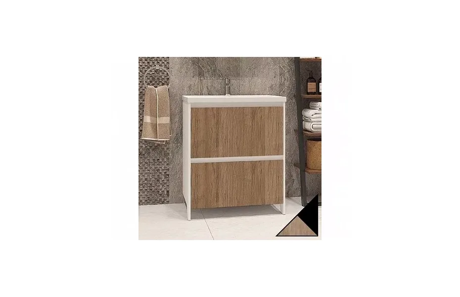 Тумба с раковиной Velvex Klaufs 70 tnKLA.70.2Y-617.217 напольная, 2 ящика, черный матовый/дерево МОСПЛИТКА