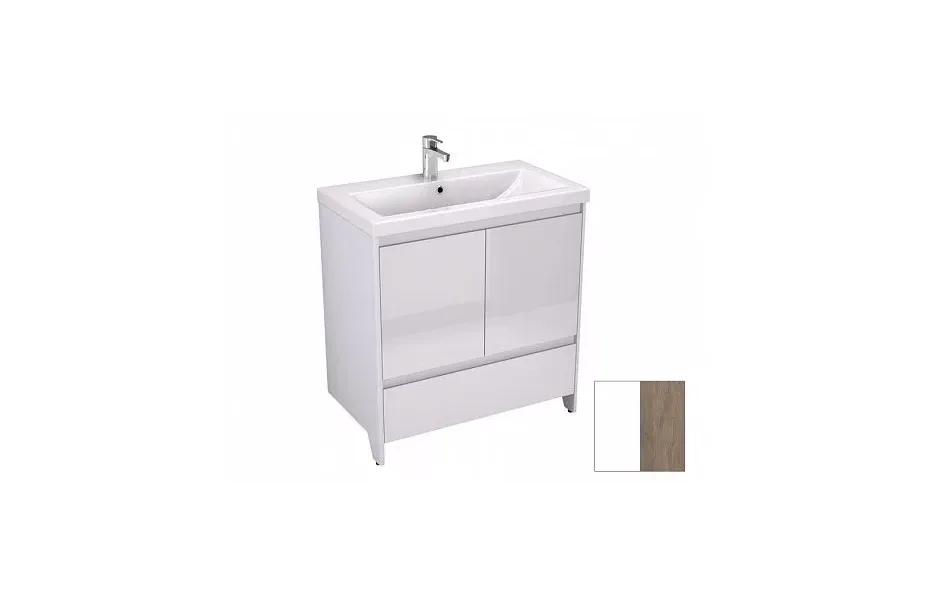 Тумба с раковиной Velvex Klaufs 80 tnKLA.80.2D.1Y-617.216 напольная, 2 двери, 1 ящик, белый глянцевый/дерево МОСПЛИТКА