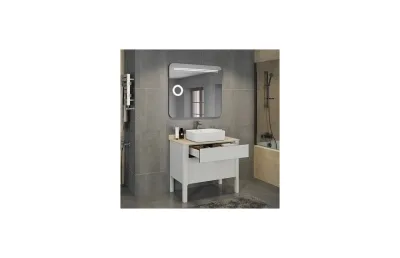 Тумба с раковиной Comforty Лондон-90-2 белый глянец 00004138841 с бежевой столешницей МОСПЛИТКА