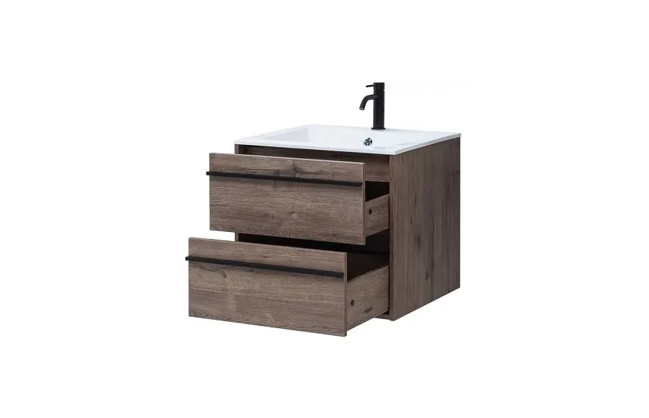 Тумба с раковиной Aquanet Lino 60 см, черная, коричневая МОСПЛИТКА