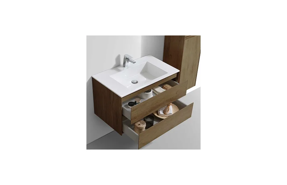 Тумба с раковиной Vincea Luka 80 подвесная, 2 выкатных ящика soft-close, T.Oak МОСПЛИТКА