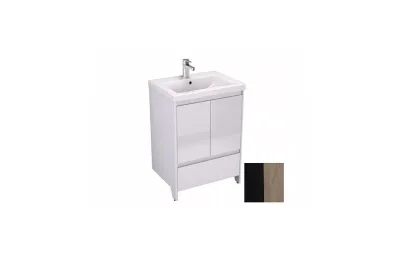 Тумба с раковиной Velvex Klaufs 60 tnKLA.60.2D.1Y-617.217 напольная, 2 двери, 1 ящик, черный матовый/дерево МОСПЛИТКА