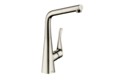 Смеситель для кухни с выдвижным душем Hansgrohe Metris сталь 14821800 АКВАМЕТРИЯ
