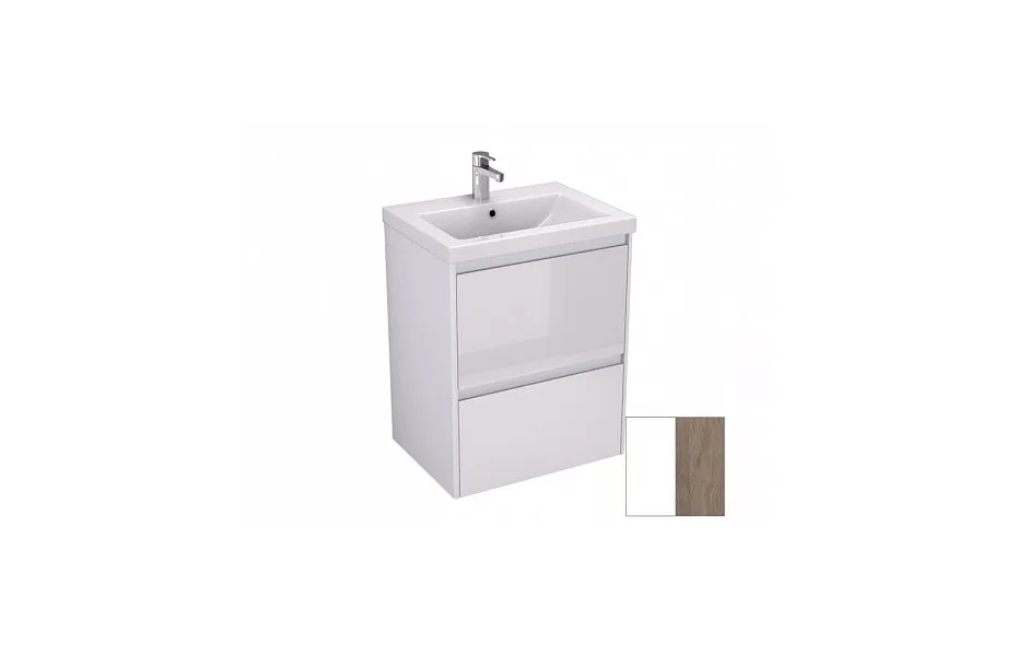 Тумба с раковиной Velvex Klaufs 60 tpKLA.60.2Y-617.216 подвесная, 2 ящика, белый глянцевый/дерево МОСПЛИТКА