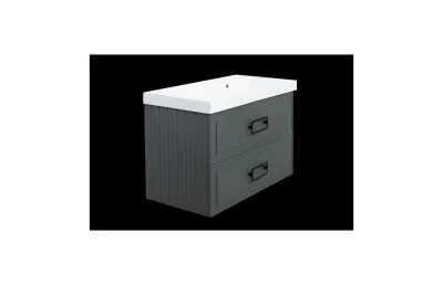 Тумба с раковиной La Fenice Cubo Grigio Twin 90 см FNC-01-CUB-G-90-2 правая, серо-зеленая матовая МОСПЛИТКА