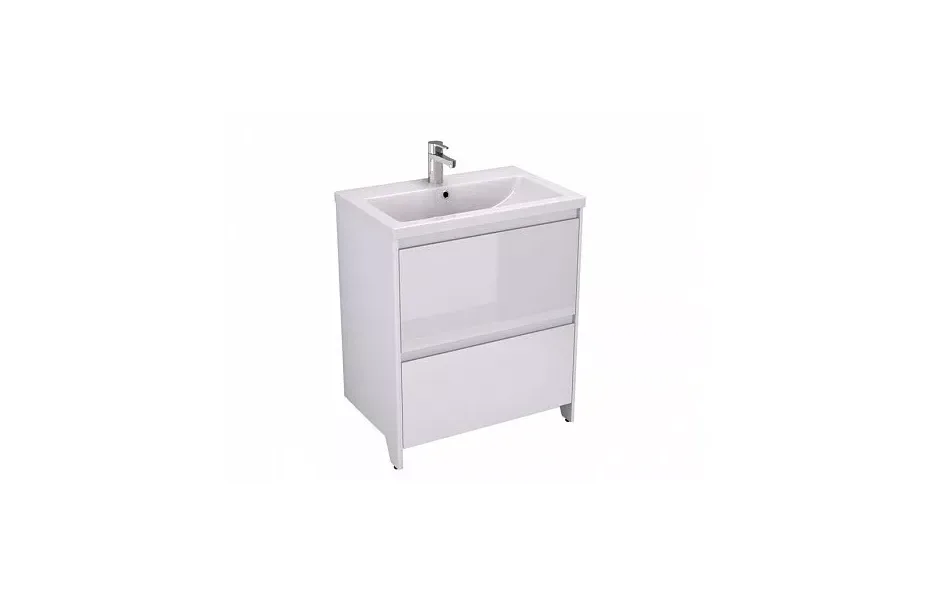 Тумба с раковиной Velvex Klaufs 70 tnKLA.70.2Y-616.216 напольная, 2 ящика, белый глянцевый МОСПЛИТКА