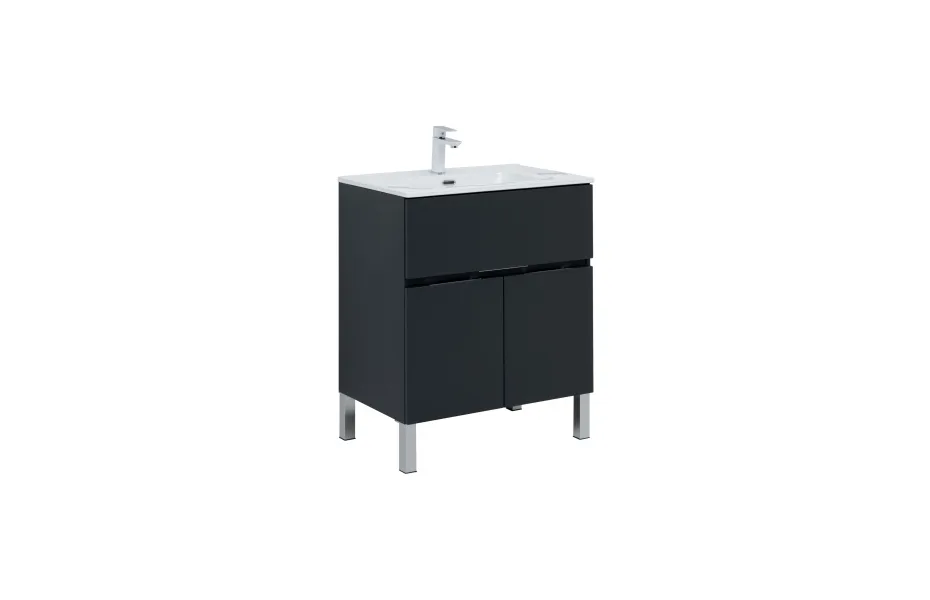 Тумба с раковиной Aquanet Алвита new 70 1 ящик, 2 дверцы, антрацит МОСПЛИТКА