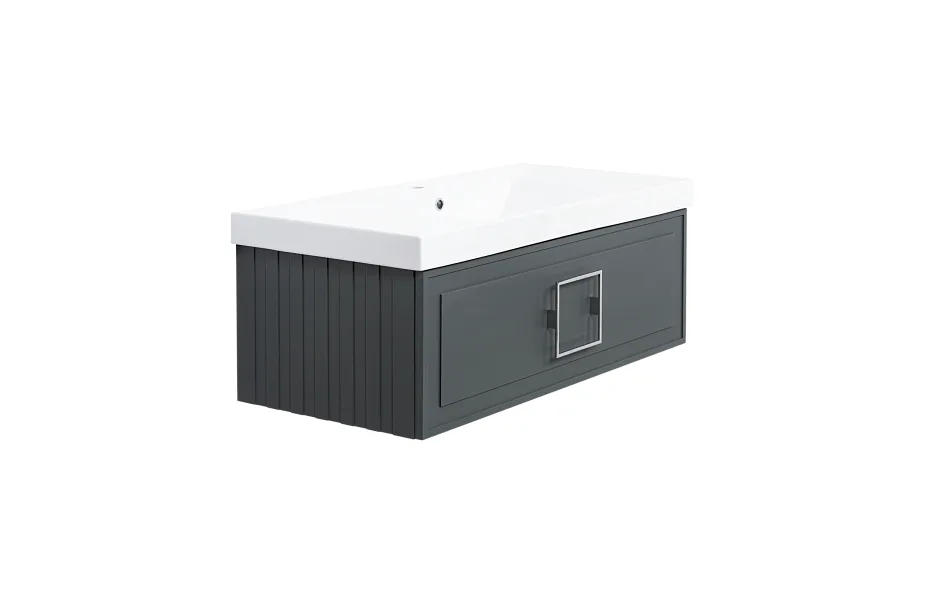 Тумба с раковиной La Fenice Cubo Grigio 100 см FNC-01-CUB-G-100 серо-зеленая матовая МОСПЛИТКА