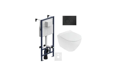 Комплект подвесной безободковый унитаз Cezares Stylus CZR-513-TH-R + инсталляция Am.Pm ProC I012707.0138 с клавишей смыва ProC L, чёрная матовая МОСПЛИТКА