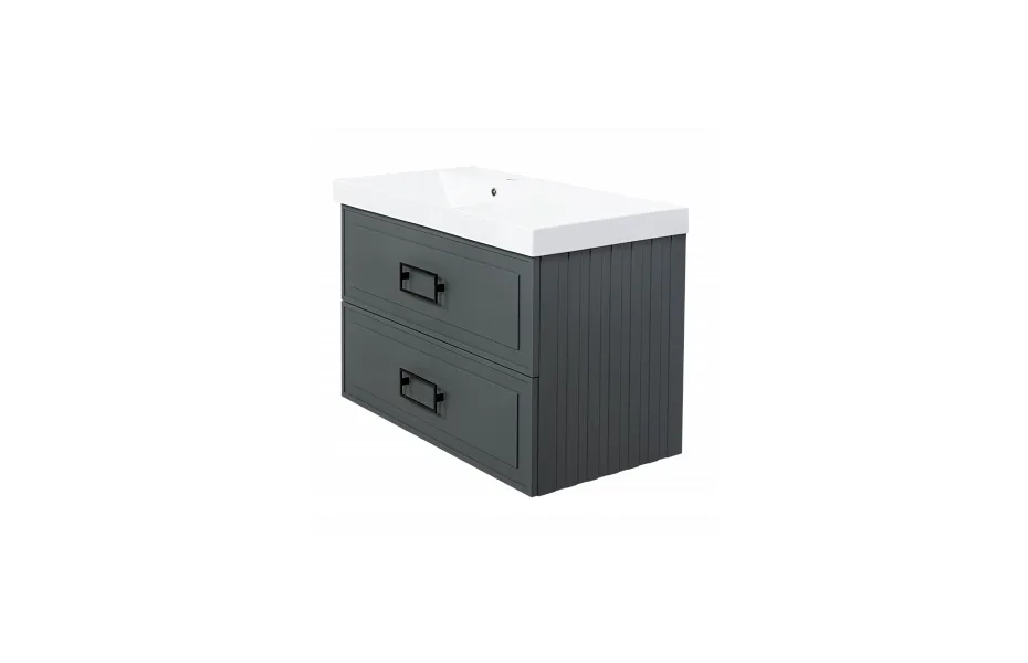 Тумба с раковиной La Fenice Cubo Grigio Twin 90 см FNC-01-CUB-G-90-2 левая, серо-зеленая матовая МОСПЛИТКА