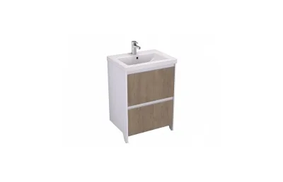 Тумба с раковиной Velvex Klaufs 60 tnKLA.60.2Y-617.216 напольная, 2 ящика, белый глянцевый/дерево МОСПЛИТКА